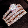 Hollow Double Layer Zircon Engagement Ring Set For Women, European Bridal Wedding Dinner Jewelry view 4