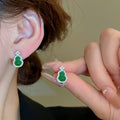 New Chinese Style Copper Gourd Zircon Emerald Stud Earrings With Silver Needle Posts view 1
