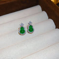 New Chinese Style Copper Gourd Zircon Emerald Stud Earrings With Silver Needle Posts view 2