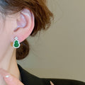 New Chinese Style Copper Gourd Zircon Emerald Stud Earrings With Silver Needle Posts view 3