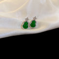 New Chinese Style Copper Gourd Zircon Emerald Stud Earrings With Silver Needle Posts view 4