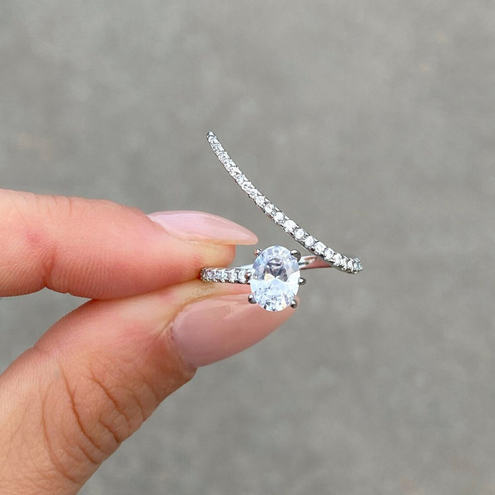 Adjustable Four Prong Couple Wedding Ring, Exaggerated Long Bridal Ceremony Jewelry
