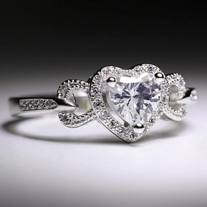 Angel Heart High Carbon Stone Ring With Micro Pave Hollow Link Design, Festival Gift Jewelry