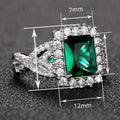 European Retro Green Rectangle Stone Ring, Cross Pave Light Luxury Index Finger Ring For Women view 3