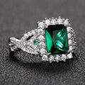 European Retro Green Rectangle Stone Ring, Cross Pave Light Luxury Index Finger Ring For Women view 2