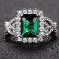 European Retro Green Rectangle Stone Ring, Cross Pave Light Luxury Index Finger Ring For Women view 1