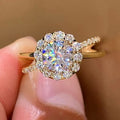 Moissanite Simulant Sunflower Zircon Decor Ring For Wedding Proposal, Niche Cross Design Finger Ring view 2
