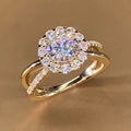 Moissanite Simulant Sunflower Zircon Decor Ring For Wedding Proposal, Niche Cross Design Finger Ring view 3