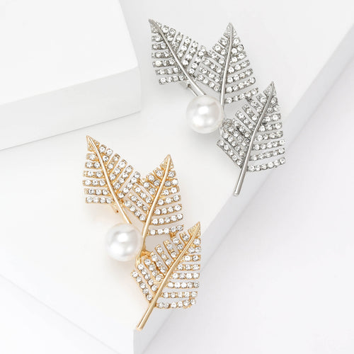 Alloy Three Leaf Pearl Brooch For Women's Clothing And Gifts
