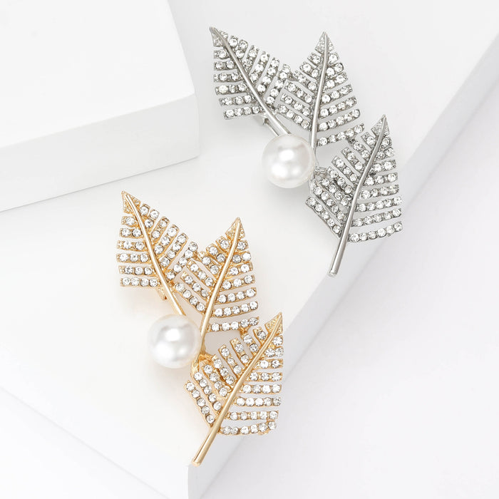 Alloy Three Leaf Pearl Brooch For Women's Clothing And Gifts