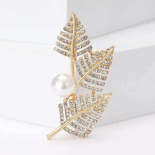 Alloy Three Leaf Pearl Brooch For Women's Clothing And Gifts