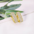 Vintage Gold Hoop Earrings For Women, Three Row Pave Set Daily Ear Jewelry, Elegant European Style view 4