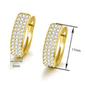 Vintage Gold Hoop Earrings For Women, Three Row Pave Set Daily Ear Jewelry, Elegant European Style view 5