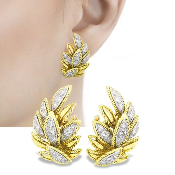 Wheat Ear Floral Leaf Stud Earrings For Women, Light Luxury Fashion Earrings For Square Round Faces