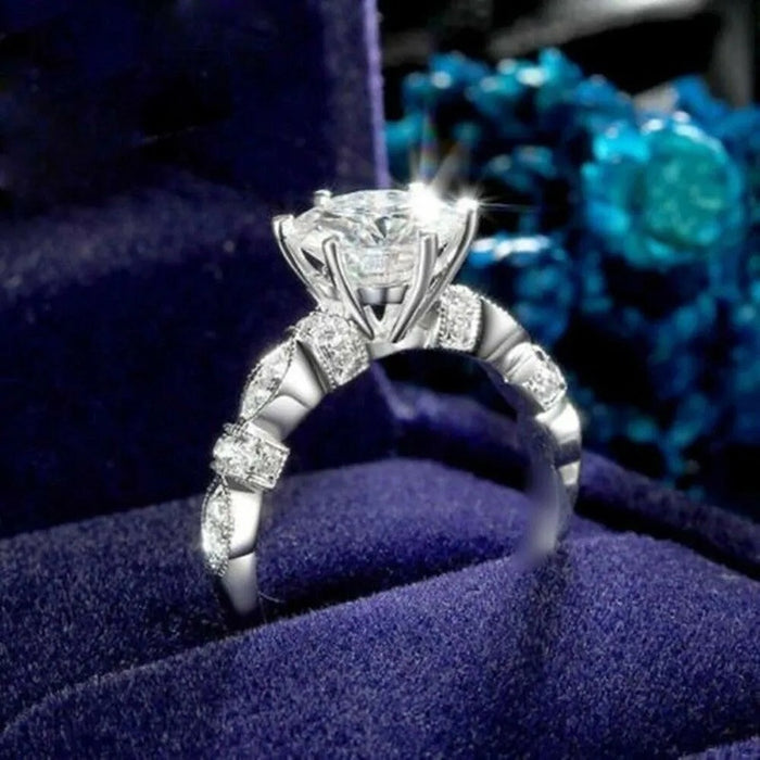 Classic Six Prong Micro Pave Zircon Bridal Ring, Sparkling Wedding Engagement Jewelry For Women