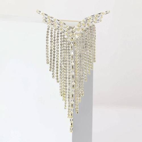Y Shape Rhinestone Chain Brooch Pin For Elegant Women Apparel