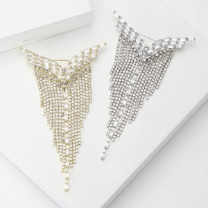 Y Shape Rhinestone Chain Brooch Pin For Elegant Women Apparel