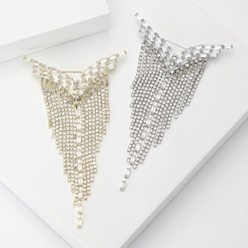 Y Shape Rhinestone Chain Brooch Pin For Elegant Women Apparel