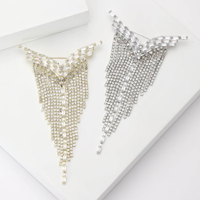 Y Shape Rhinestone Chain Brooch Pin For Elegant Women Apparel