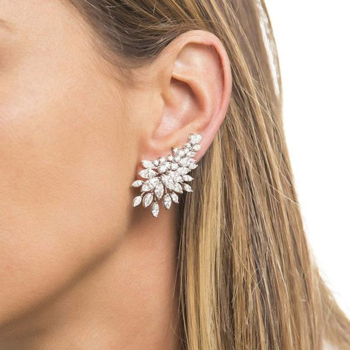 Women's Angel Wing Stud Earrings With Full Pave Cubic Zirconia Korean Fashion Design