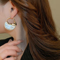 French Vintage Alloy Geometric Ring Pearl Drop Earrings With Pleated Bag Design For Women view 3