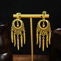 Bohemian Ethnic Long Teardrop Tassel Earrings, Rhinestone Tourist Attraction Non Pierced Ear Clips For Women view 2