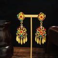 Bohemian Ethnic Long Teardrop Tassel Earrings, Rhinestone Tourist Attraction Non Pierced Ear Clips For Women view 4