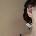 New Chinese Style Ink Painting Fan Resin Drop Earrings With Silver Needle Retro Long Geometric Design view 4