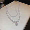 French Light Luxury Layered Faux Pearl Zircon Geometric Pendant Necklace For Elegant Women view 2