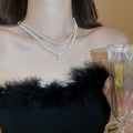 French Light Luxury Layered Faux Pearl Zircon Geometric Pendant Necklace For Elegant Women view 3