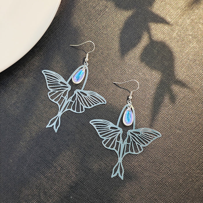 Elegant Hollow Flying Swan Butterfly Alloy With Moonstone Teardrop Crystal Dangle Earrings