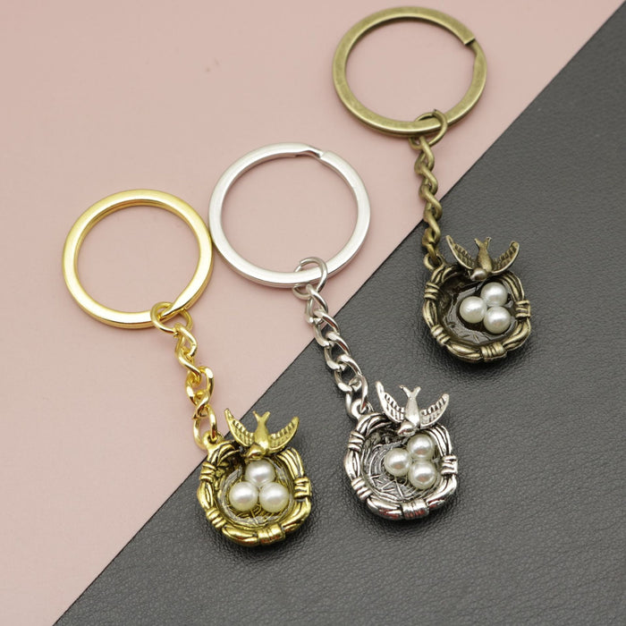 Zinc Alloy Bird Nest Keychain Simple Bag Charm Gift