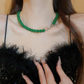 Emerald Geometric Glass Beaded Necklace, New Chinese Minimalist Round Choker Jewelry view 2