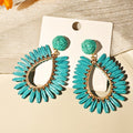 Bohemian Colorful Raffia Straw Teardrop Hollow Alloy Rhinestone Beach Vacation Statement Dangle Earrings view 3