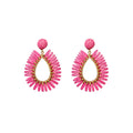 Bohemian Colorful Raffia Straw Teardrop Hollow Alloy Rhinestone Beach Vacation Statement Dangle Earrings view 5