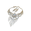 Copper Flower Rhinestone Tassel Jewelry Set Luxury Statement Collarbone Necklace For Evening Dress view 5