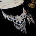 Copper Flower Rhinestone Tassel Jewelry Set Luxury Statement Collarbone Necklace For Evening Dress view 4