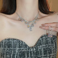 Light Luxury Copper Jewelry Set With Rhinestone Waterdrop Pendant Necklace And French Dress Collar Chain view 2
