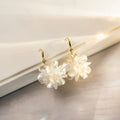 Elegant White Shell Flower Long Tassel Rhinestone Alloy 3D Floral Statement Drop Dangle Earrings view 2