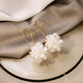 Elegant White Shell Flower Long Tassel Rhinestone Alloy 3D Floral Statement Drop Dangle Earrings view 4