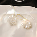 Elegant White Shell Flower Long Tassel Rhinestone Alloy 3D Floral Statement Drop Dangle Earrings view 3