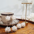 Elegant White Shell Flower Long Tassel Rhinestone Alloy 3D Floral Statement Drop Dangle Earrings view 1