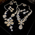 Copper Rhinestone Teardrop Flower Pendant Necklace Jewelry Set Luxury Collarbone Style view 1