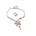 Copper Rhinestone Teardrop Flower Pendant Necklace Jewelry Set Luxury Collarbone Style view 5