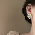 French Court Vintage Round Butterfly Enamel Alloy Stud Earrings For Women view 4