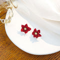Sweet Fresh Spring Enamel Flower Studs With Rhinestone Centers Layered Petal Women Fashion Earrings view 2