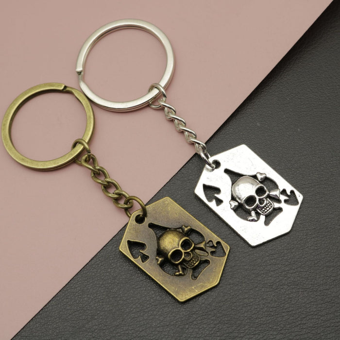 Metal Spade Ace Skull Card Keychain For Bag Charm