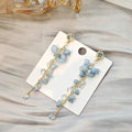 Elegant Blue Crystal Gravel Stone Long Tassel Chain Rhinestone Stud Gold Alloy Drop Earrings view 4