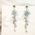 Elegant Blue Crystal Gravel Stone Long Tassel Chain Rhinestone Stud Gold Alloy Drop Earrings view 3