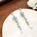 Elegant Blue Crystal Gravel Stone Long Tassel Chain Rhinestone Stud Gold Alloy Drop Earrings view 1